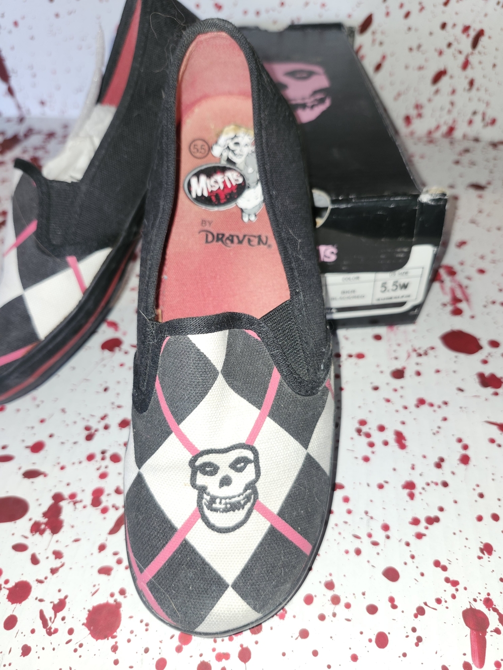 Misfits x Draven Checkerboard Slip-On Shoes — Black, White & Pink